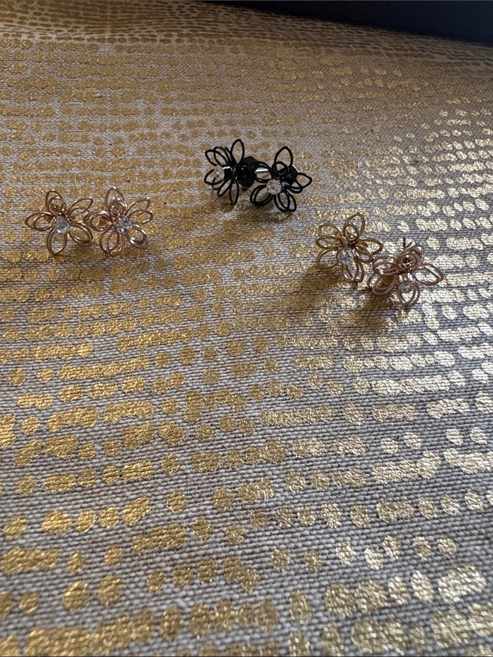 Floral Wire Loop Stud Earrings - Rose Gold and Black